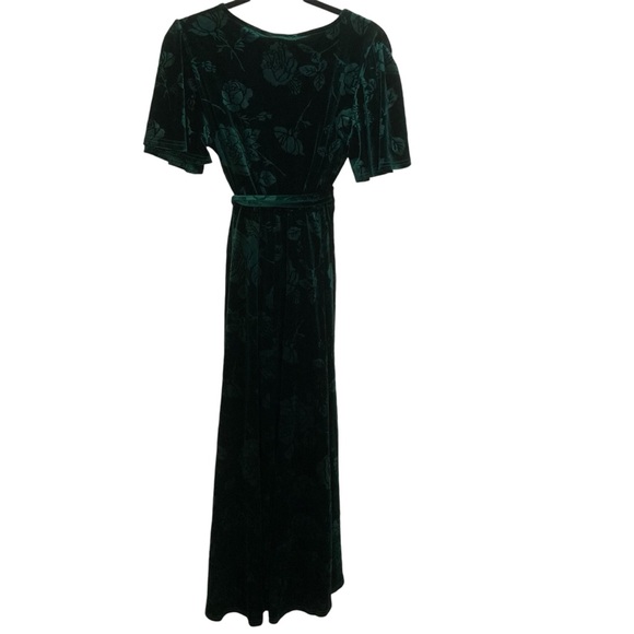 Simplee women’s velvet floral pattern wraparound maxi dress small emerald - Picture 4 of 6
